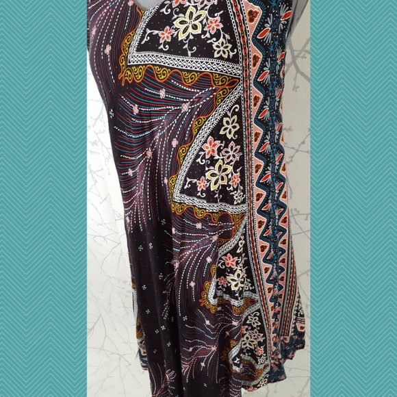 Unbranded Bohemian Abstract Floral Print Asymmetrical Shift Dress - Picture 2 of 4